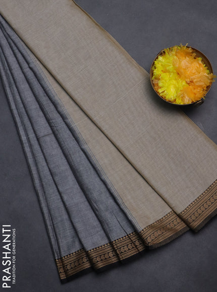 Narayanpet cotton saree grey and black with plain body and thread woven border