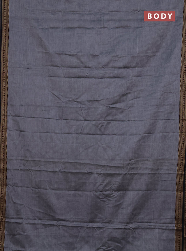 Narayanpet cotton saree grey and black with plain body and thread woven border