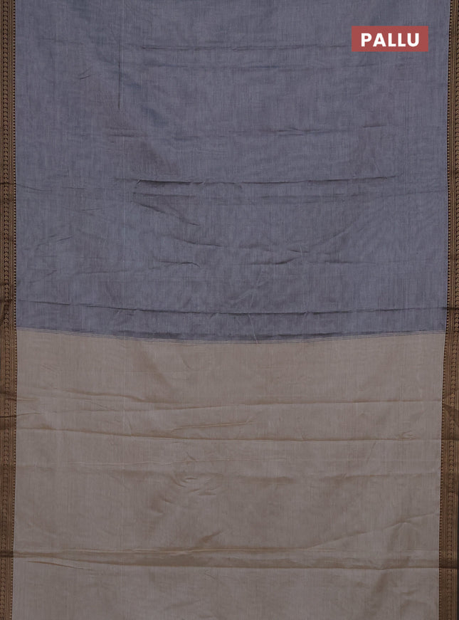 Narayanpet cotton saree grey and black with plain body and thread woven border