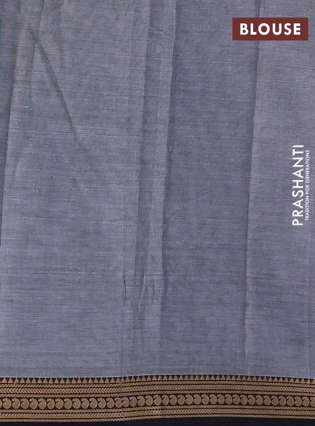 Narayanpet cotton saree grey and black with plain body and thread woven border