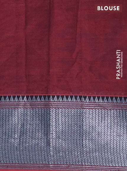 Narayanpet cotton saree maroon and black with plain body and silver zari woven border