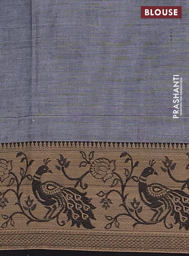 Narayanpet cotton saree grey and black with plain body and peacock design thread woven border