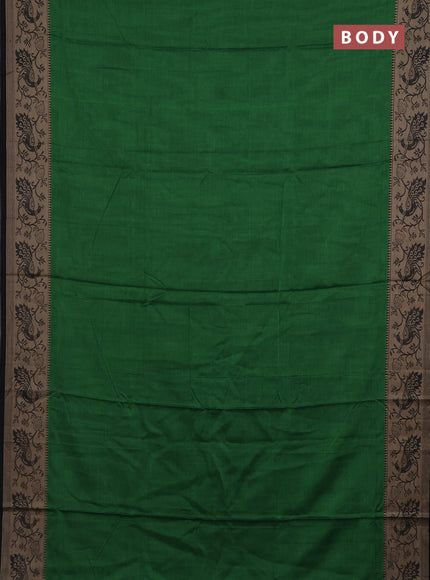 Narayanpet cotton saree green and black with plain body and peacock design thread woven border