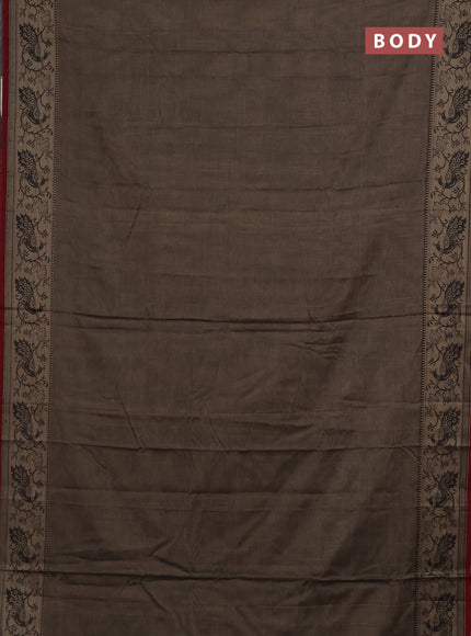 Narayanpet cotton saree grey and maroon with plain body and peacock design thread woven border