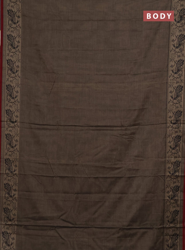 Narayanpet cotton saree grey and maroon with plain body and peacock design thread woven border