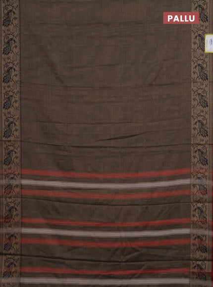 Narayanpet cotton saree grey and maroon with plain body and peacock design thread woven border