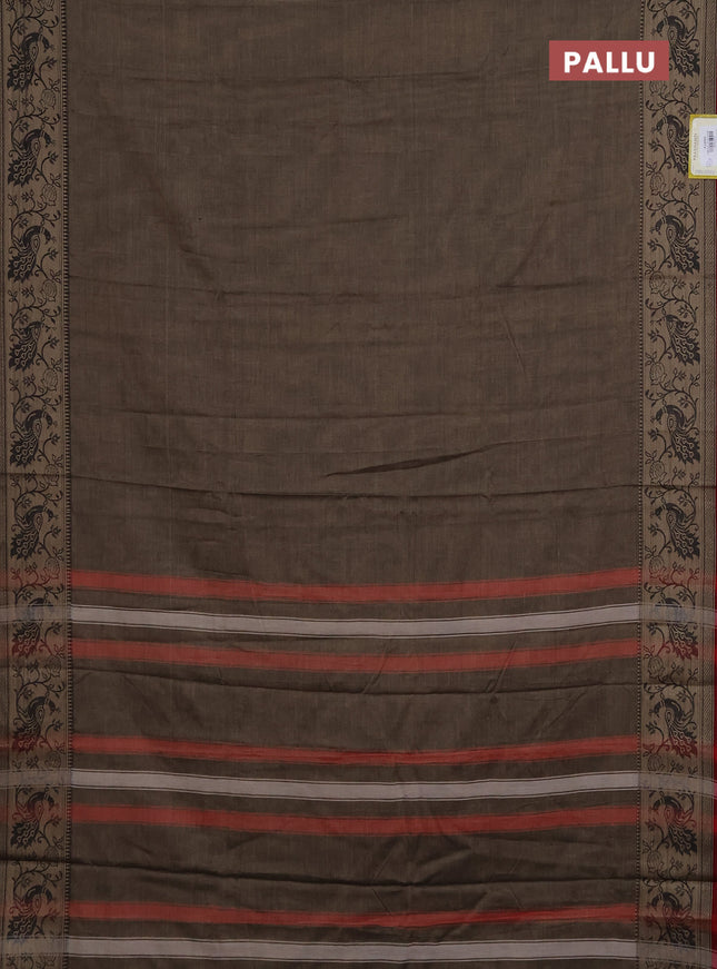 Narayanpet cotton saree grey and maroon with plain body and peacock design thread woven border