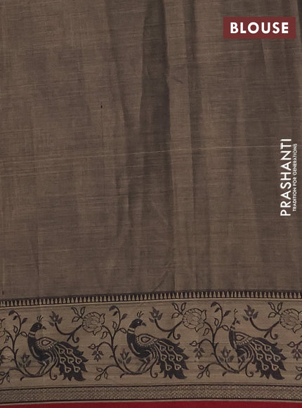 Narayanpet cotton saree grey and maroon with plain body and peacock design thread woven border