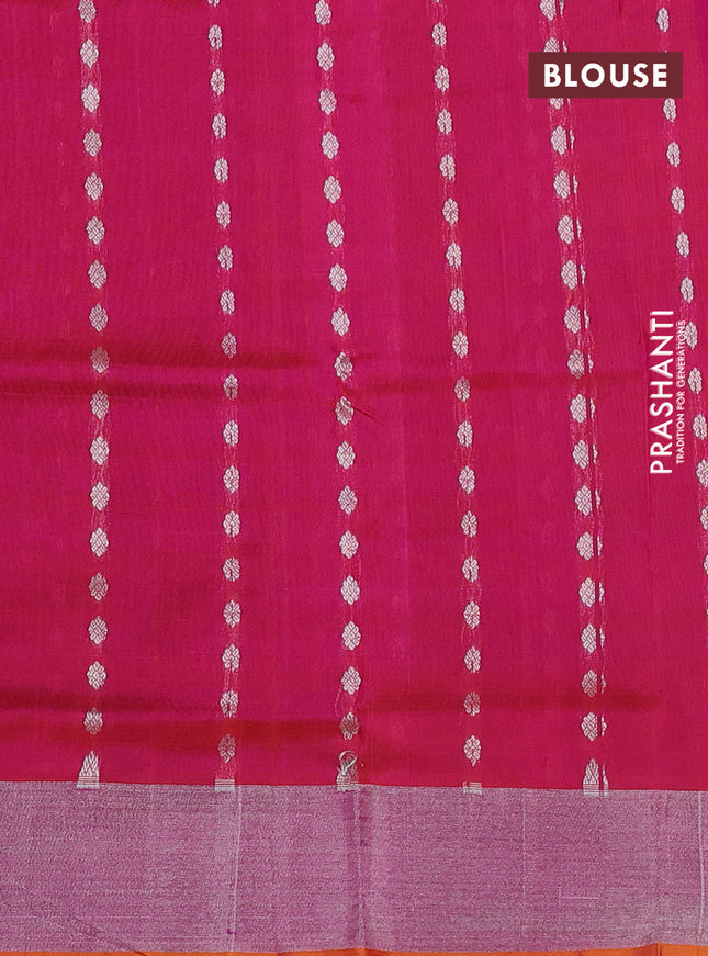 Pure uppada silk saree purple and dual shade of pinkish orange with allover silver zari woven buttas and zari woven border