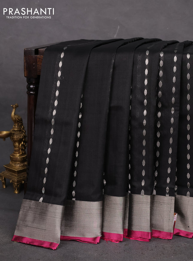 Pure uppada silk saree black and pink with allover silver zari woven buttas and zari woven border