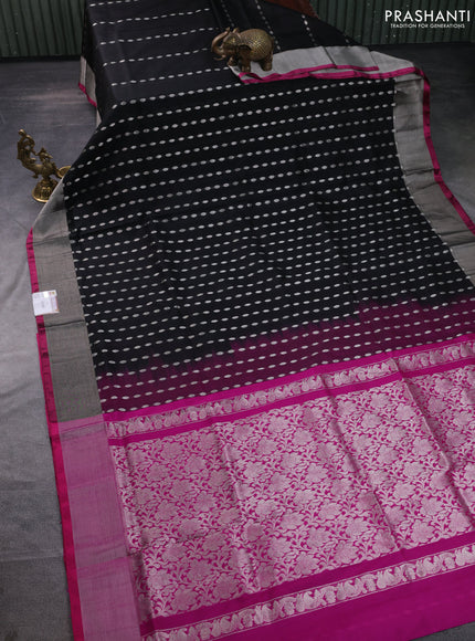 Pure uppada silk saree black and pink with allover silver zari woven buttas and zari woven border