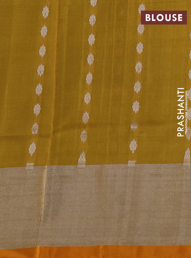Pure uppada silk saree black and yellow with allover silver zari woven buttas and zari woven border