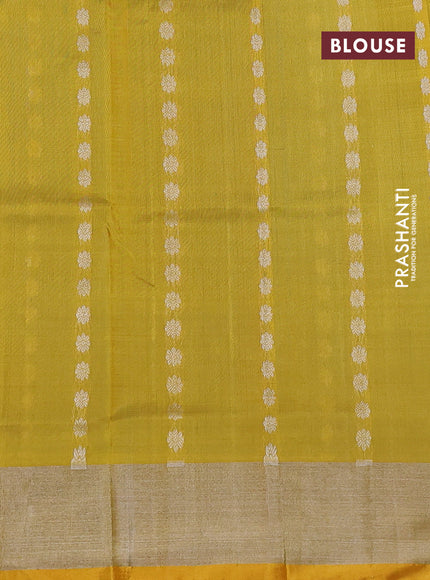 Pure uppada silk saree cs blue and mustard yellow with allover silver zari woven buttas and silver zari woven border