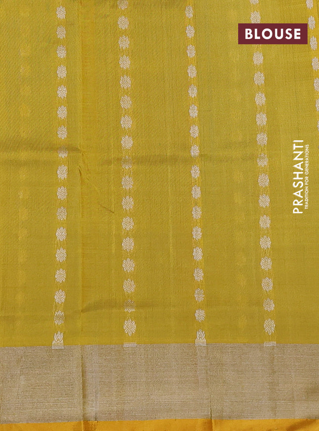 Pure uppada silk saree cs blue and mustard yellow with allover silver zari woven buttas and silver zari woven border