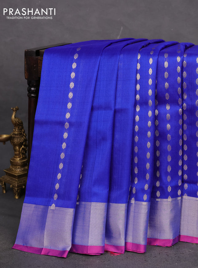 Pure uppada silk saree blue and pink with allover silver zari woven buttas and silver zari woven border