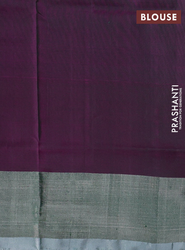 Pure uppada silk saree green and dual shade of purple with silver zari woven buttas and silver zari woven border