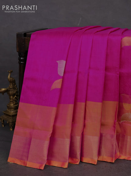 Pure uppada silk saree pink and dual shade of yellow with zari woven jamdhani design buttas and zari woven border