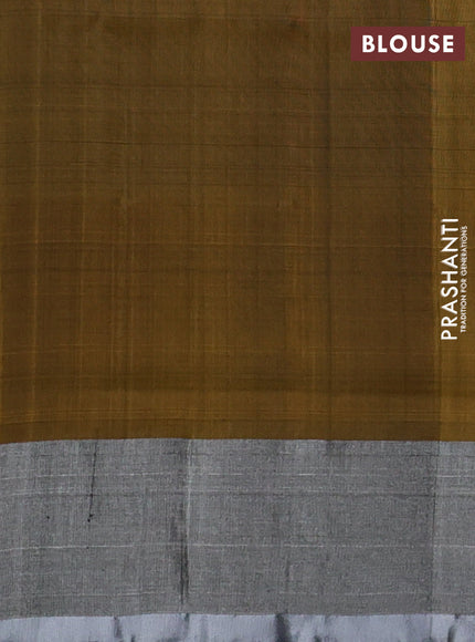 Pure uppada silk saree purple and mehendi green with silver & gold zari woven buttas and silver zari woven border