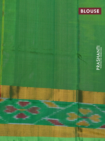 Pure uppada silk saree candy pink and light green with silver & gold zari woven buttas and zari woven ikat style border