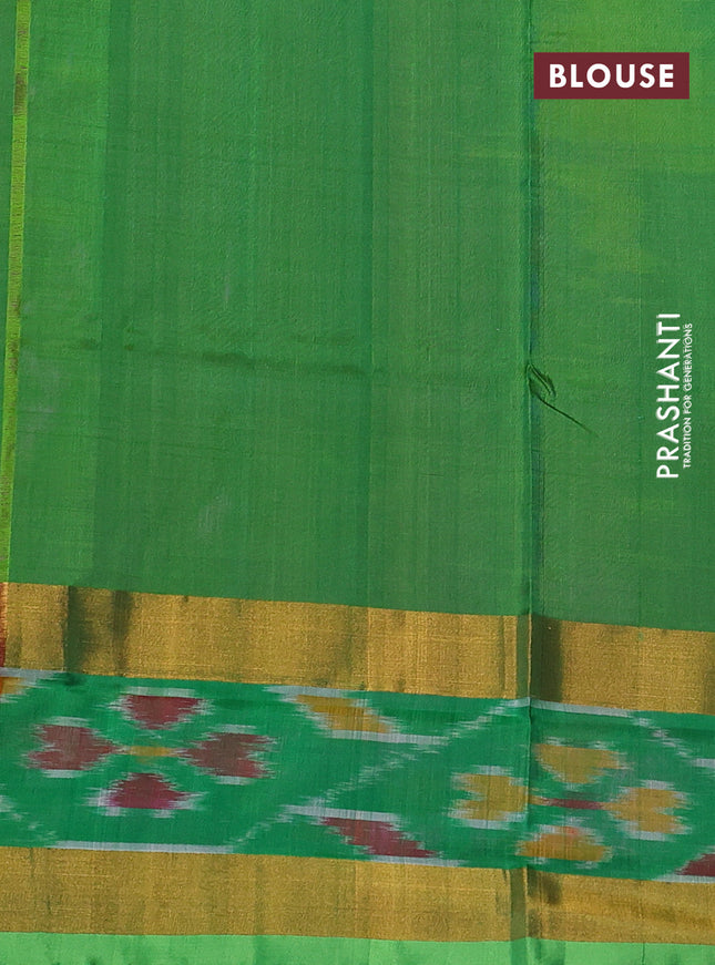 Pure uppada silk saree candy pink and light green with silver & gold zari woven buttas and zari woven ikat style border