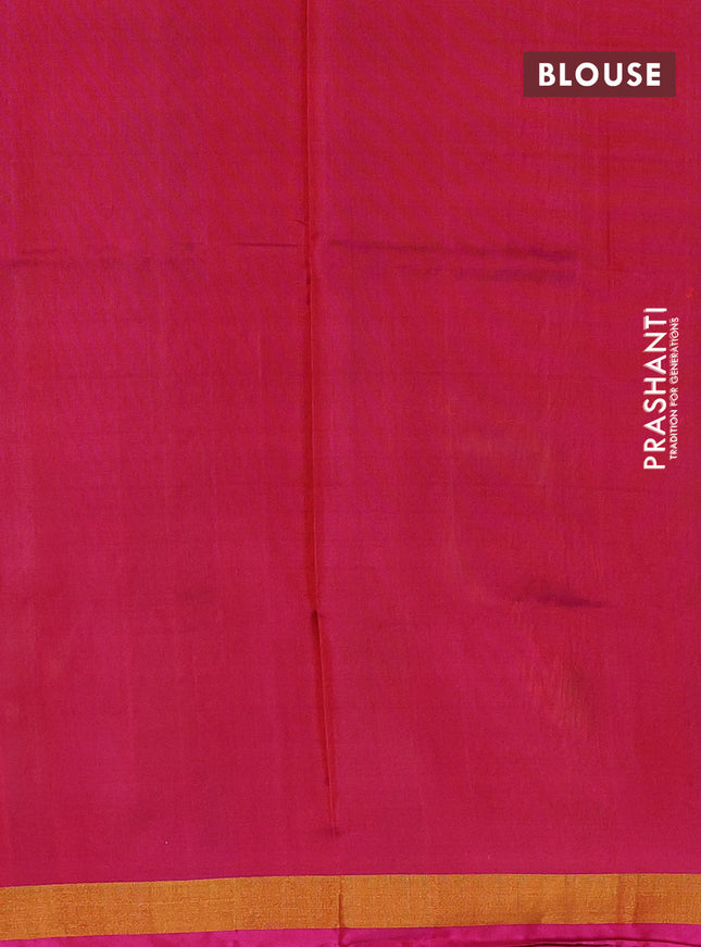 Pure uppada silk saree dual shade of green and dual shade of pink with silver & gold zari woven buttas and zari woven floral butta border