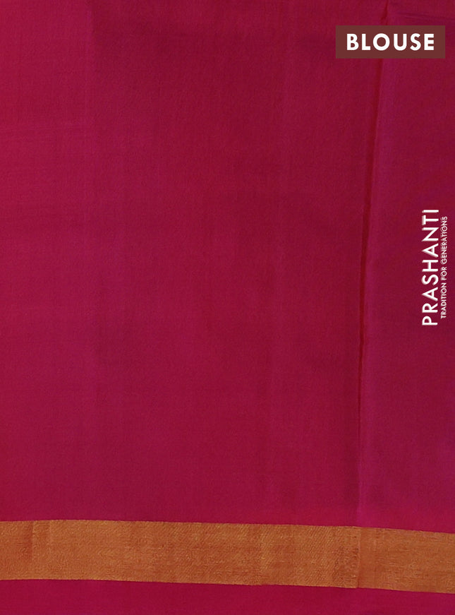 Pure uppada silk saree dual shade of green and dual shade of pink with silver & gold zari woven buttas and floral design zari woven butta border