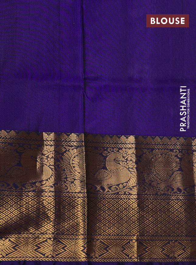 Pure uppada silk saree grey and dark blue with silver & gold zari woven buttas and long zari woven annam border