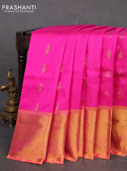 Pure uppada silk saree pink and dual shade of mustard with allover zari woven buttas and long zari woven border