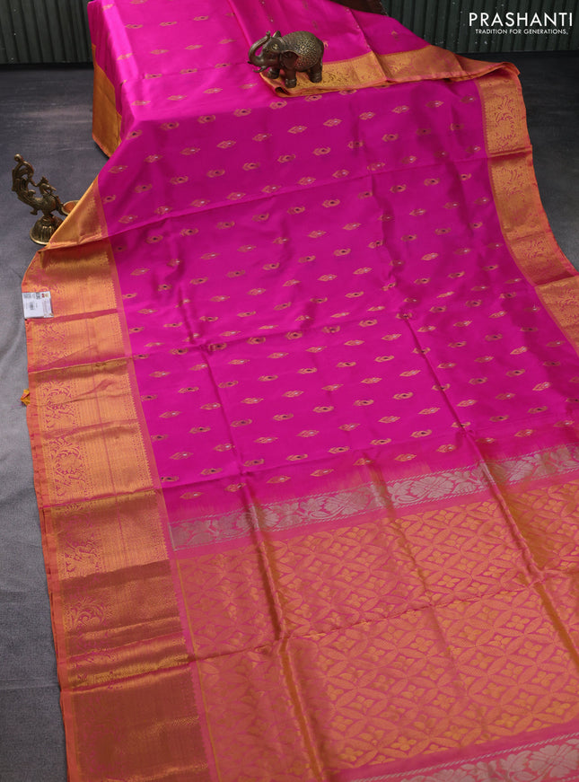 Pure uppada silk saree pink and dual shade of mustard with allover zari woven buttas and long zari woven border