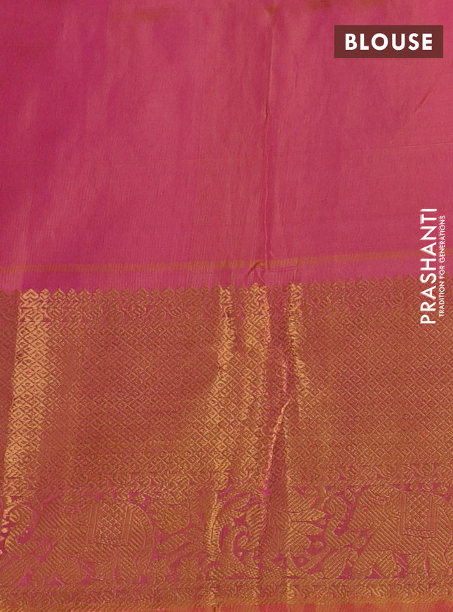 Pure uppada silk saree pink and dual shade of mustard with allover zari woven buttas and long zari woven border