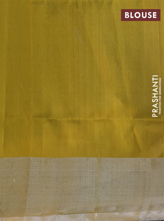 Pure uppada silk saree cs blue and yellow with silver zari woven coin buttas and silver zari woven border