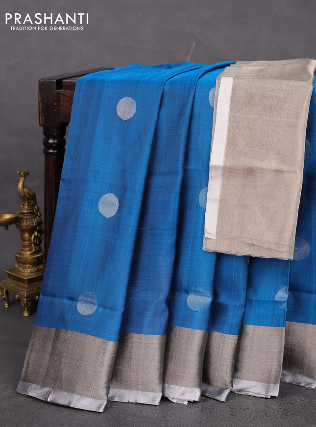 Pure uppada silk saree cs blue with silver zari woven coin buttas and silver zari woven border