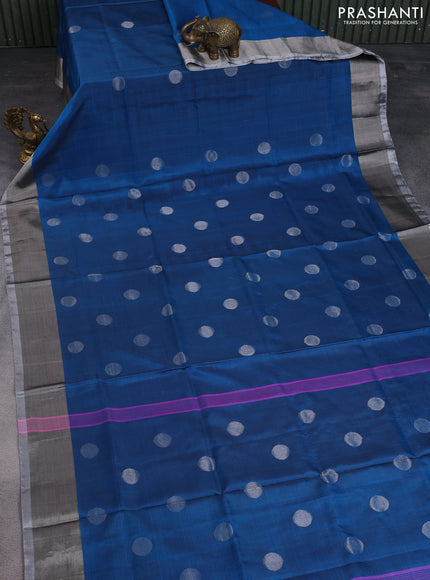 Pure uppada silk saree cs blue with silver zari woven coin buttas and silver zari woven border