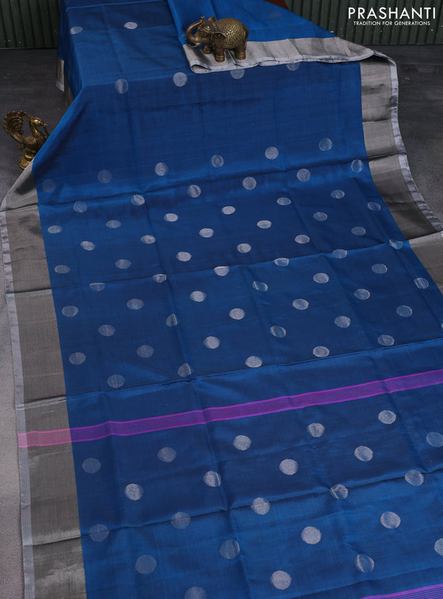 Pure uppada silk saree cs blue with silver zari woven coin buttas and silver zari woven border