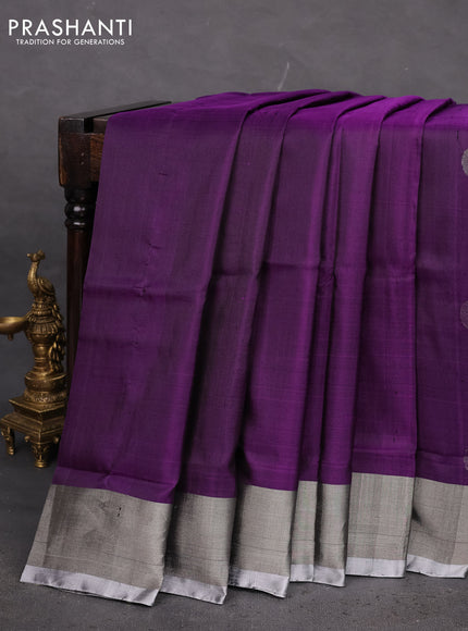 Pure uppada silk saree violet with silver zari woven coin buttas and silver zari woven border