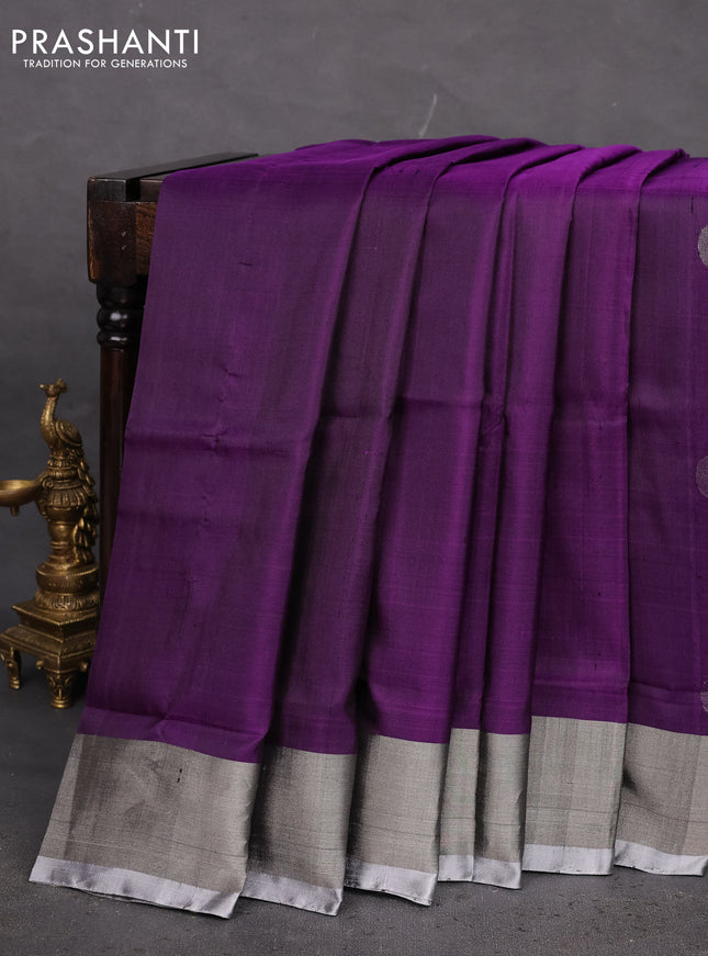 Pure uppada silk saree violet with silver zari woven coin buttas and silver zari woven border