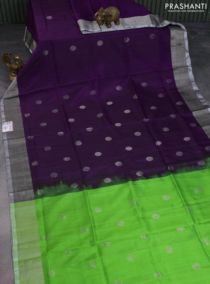 Pure uppada silk saree violet with silver zari woven coin buttas and silver zari woven border
