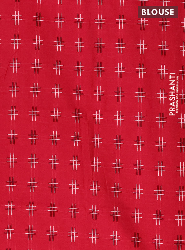 Chettinad cotton saree dual shade of sap green and red with allover checked pattern and zari woven border