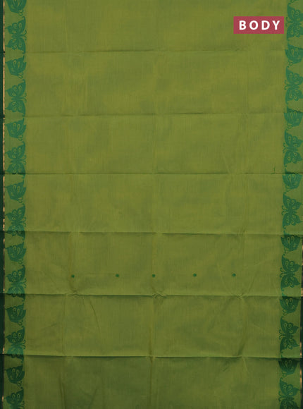 Chettinad cotton saree light green and green with thread woven buttas and thread woven butterfly border