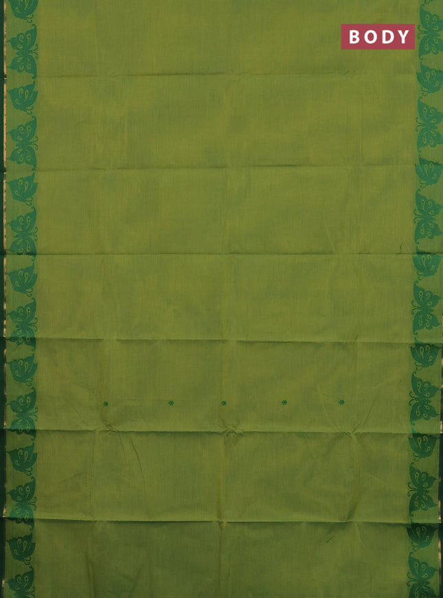 Chettinad cotton saree light green and green with thread woven buttas and thread woven butterfly border