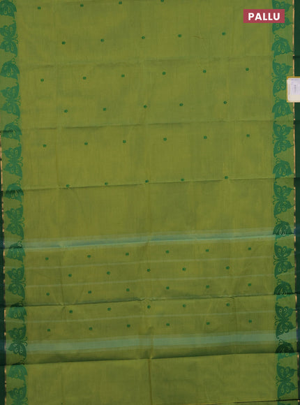 Chettinad cotton saree light green and green with thread woven buttas and thread woven butterfly border
