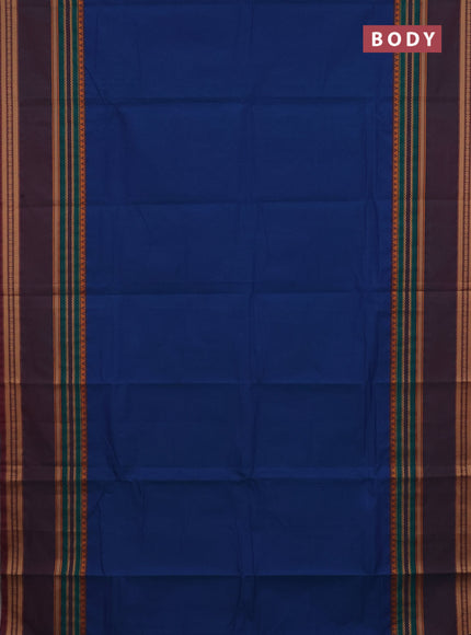 Chettinad cotton saree blue and dual shade of bluish maroon with plain body and long rettapet thread woven border