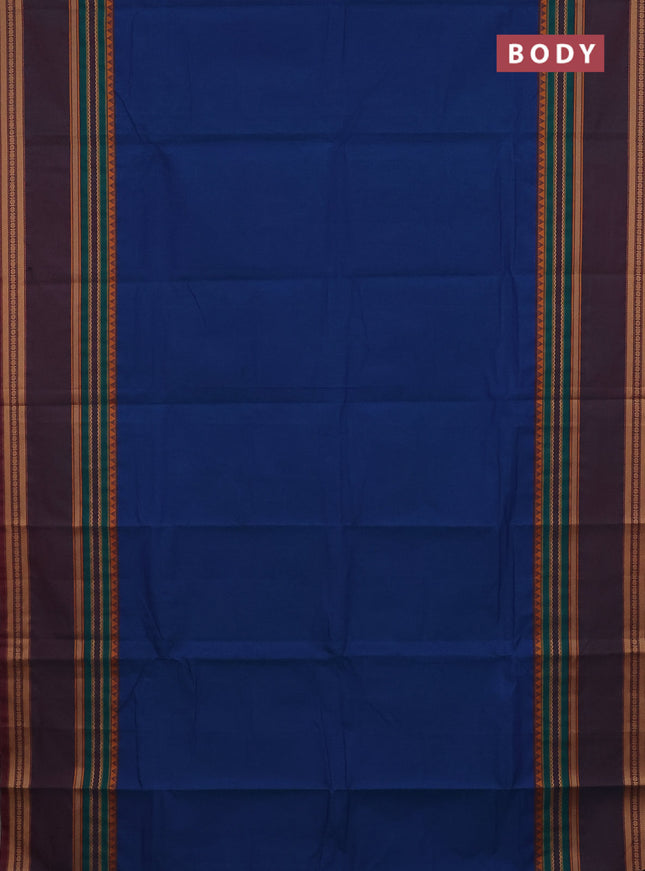 Chettinad cotton saree blue and dual shade of bluish maroon with plain body and long rettapet thread woven border