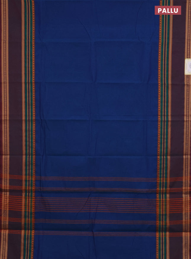 Chettinad cotton saree blue and dual shade of bluish maroon with plain body and long rettapet thread woven border