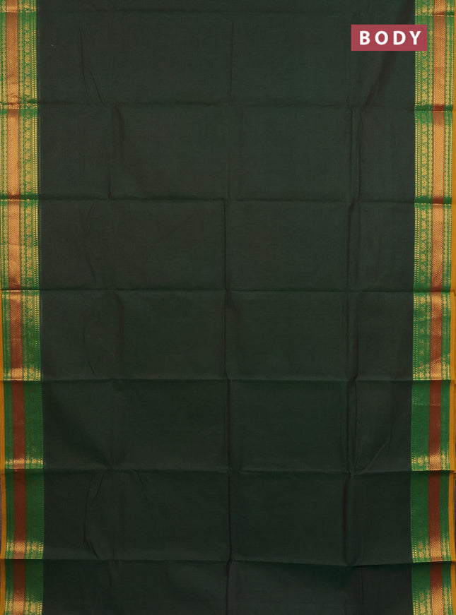 Chettinad cotton saree green and yellow with plain body and zari woven border