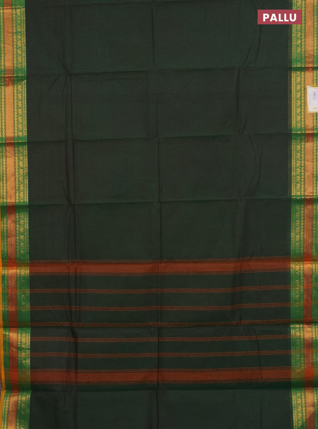 Chettinad cotton saree green and yellow with plain body and zari woven border