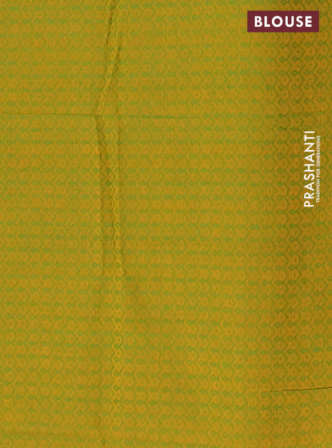 Chettinad cotton saree green and yellow with plain body and zari woven border