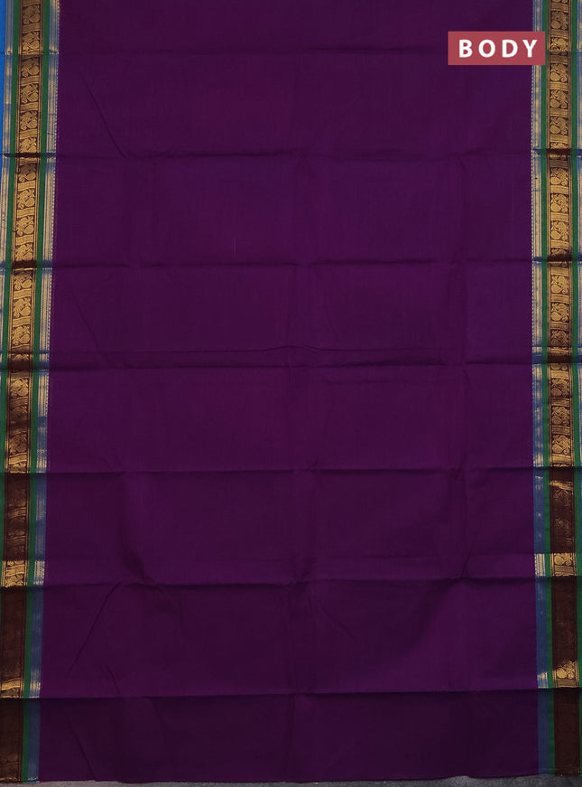 Chettinad cotton saree purple and cs blue with plain body and zari woven border