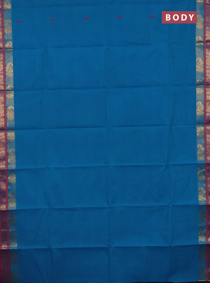 Chettinad cotton saree cs blue and drak pink with thread woven buttas and zari woven border