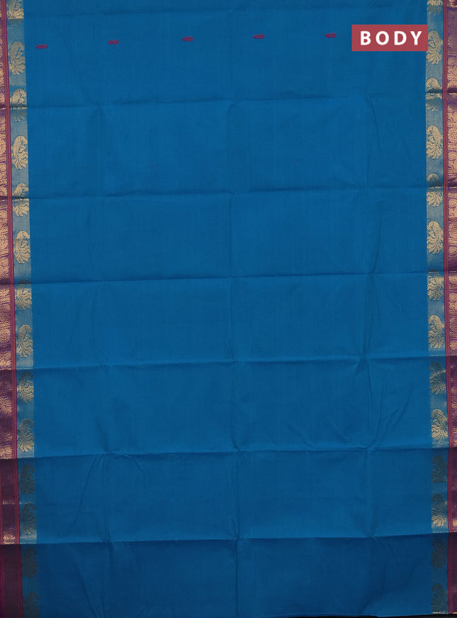 Chettinad cotton saree cs blue and drak pink with thread woven buttas and zari woven border